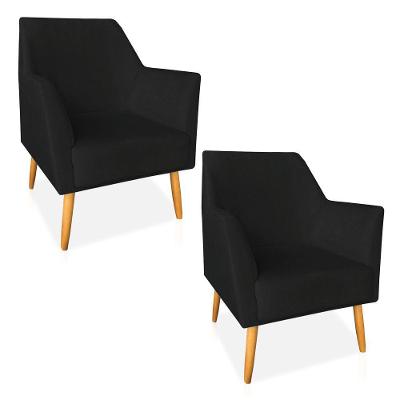 Kit 02 Poltronas Decorativa Julia Veludo Pés Palito Castanho Preto