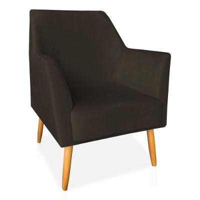 Poltrona Decorativa Julia Veludo Pés Palito Castanho Marrom