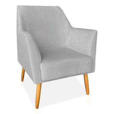 Poltrona Decorativa Julia Veludo Pés Palito Castanho Cinza