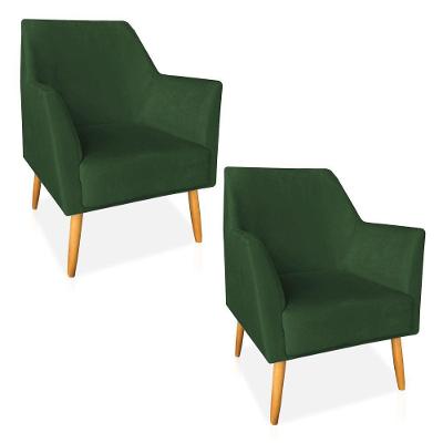 Kit 02 Poltronas Decorativa Julia Veludo Pés Palito Castanho Verde