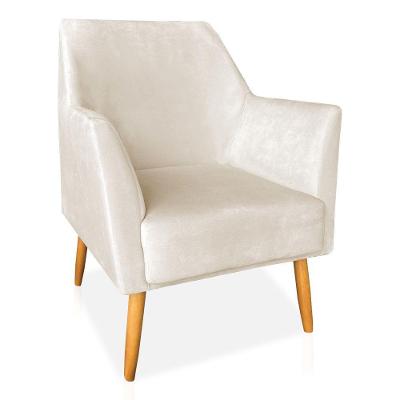 Poltrona Decorativa Julia Veludo Pés Palito Castanho Bege