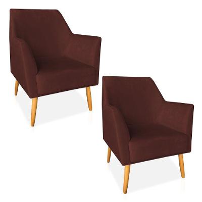 Kit 02 Poltronas Decorativa Julia Veludo Marsala Pés Palito Castanho