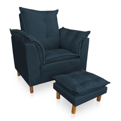 Poltrona De Amamentação Com Puff Laura Suede - Pallazio Cor Azul Marinho
