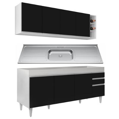 Armário Aéreo Nevada E Balcão Gabinete 180cm Com Pia Dallas Branco-preto - Lumil