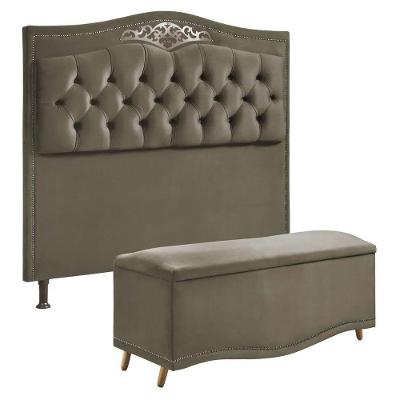 Cabeceira E Calçadeira Holanda 195cm Shop Das Cabeceiras Marrom Castor