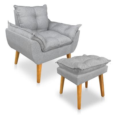 Kit 2 Poltronas Decorativa E Puff Opala Luxo Linho Cinza Dal Poz Estofados