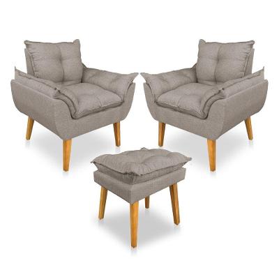 Kit Poltrona Decorativa E Puff Opala Luxo Linho Cappuccino Dal Poz Estofados