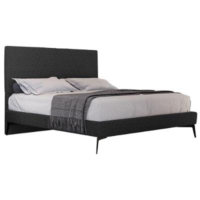 Cama Casal Com Cabeceira 145cm Pés Metálicos Elisa S05 Linho Preto