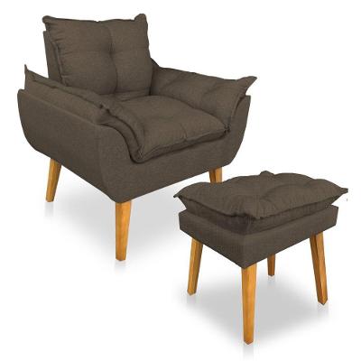 Kit 2 Poltronas Decorativa E Puff Opala Luxo Linho Marrom Dal Poz Estofados
