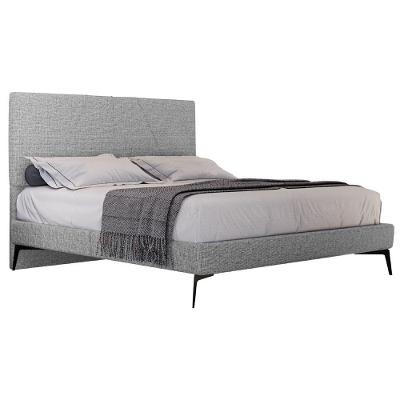 Cama Casal Com Cabeceira 145cm Pés Metálicos Elisa S05 Linho Cinza