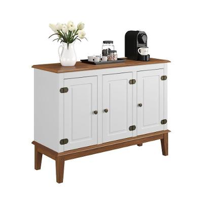 Balcão De Madeira Maciça 3 Portas - Branco Branco