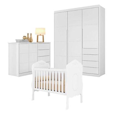 Quarto De Bebê Blenda Com Berço Americano Realeza Branco Acetinado - Phoenix Baby