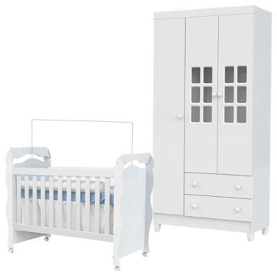Berço Americano New Nanda E Guarda Roupa Mariah 3 Portas Branco Brilho - Carolina