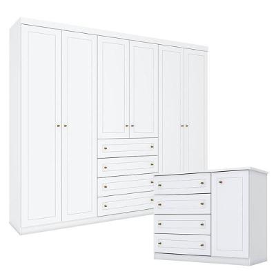 Cômoda E Guarda Roupa Casal 6 Portas Mississipi Branco - Henn