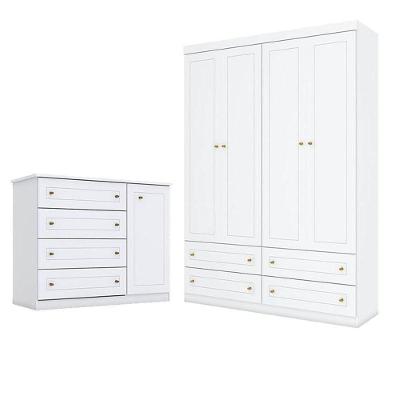Cômoda E Guarda Roupa Infantil Mississipi 4 Portas Branco - Henn