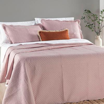 Colcha Queen Chess Dupla Face Micropercal 200 Fios 3 Peças - Rosa Suave