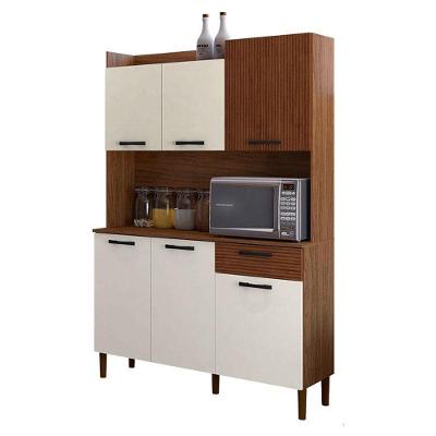 Kit Cozinha Gênova 6 Portas Nogueira Off White Ripado - Kits Paraná