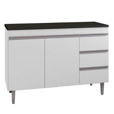 Balcão De Cozinha Andréia Branco Com Tampo 100 Cm Preto Fosco - Ajl