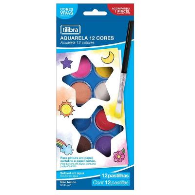 Aquarela Em Pastilha 12 Cores + Pincel Tilibra