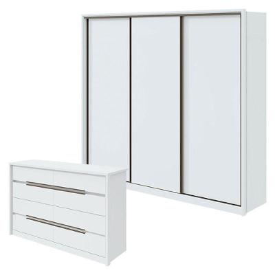 Guarda Roupa Spazio 270 E Cômoda Urban Branco Brilho - Lopas