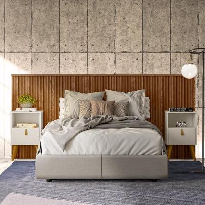 Conjunto Quarto Cabeceira Queen Casal Ripada Com 2 Mesas De Cabeceira Freijó Shop Jm