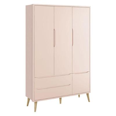 Guarda Roupa Infantil Theo 3 Portas Rosa Com Pés Madeira Natural - Reller