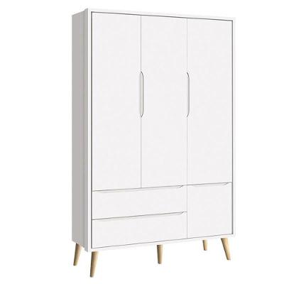 Guarda Roupa Infantil Theo 3 Portas Branco Acetinado Com Pés Madeira Natural - Reller