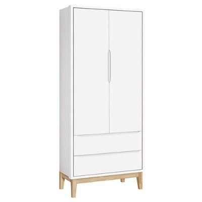 Guarda Roupa Infantil New Classic 2 Portas Branco Com Pés Madeira Natural - Reller