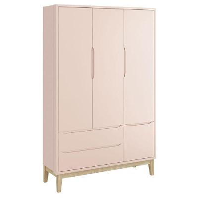 Guarda Roupa Infantil New Classic 3 Portas Rosa Com Pés Madeira Natural - Reller