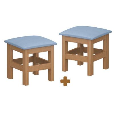 Banquinho Infantil Estofado 2 Unidades Nogueira Com Estofado Azul Neal Shop Jm