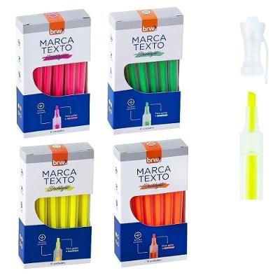 4 Caixas Marca Texto Fluorescente Transparente 4 Cores 12 Unidades Brw