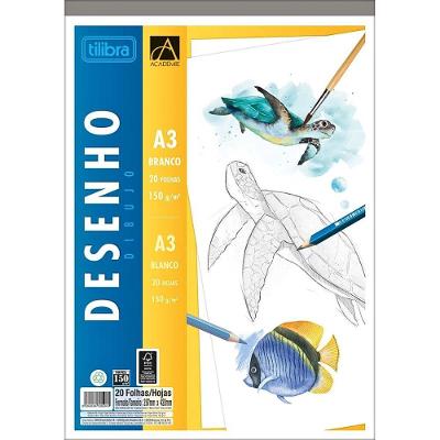 Caderno Colado Desenho A3 Branco Académie 20 Folhas Tilibra