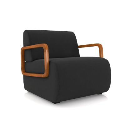 Poltrona Sala De Estar Braço De Madeira Hellen Veludo K01 - D'rossi Cor Preto