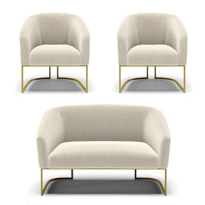 Namoradeira E 2 Poltronas Industrial Dourado Stella Bouclê D03 - D'rossi Cor Mostarda