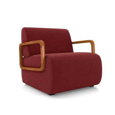 Poltrona Sala De Estar Braço De Madeira Hellen Veludo K01 - D'rossi Cor Vermelho