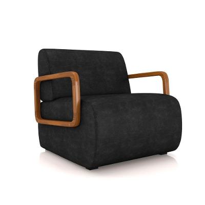 Poltrona Sala De Estar Braço De Madeira Hellen Sintético Pu K01 - D'rossi Cor Preto