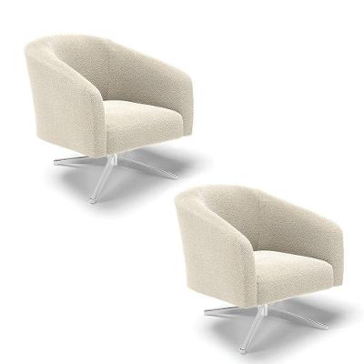Poltrona Decorativa Giratória Cromada Kit 2 Stella Bouclê D03 - D'rossi Cor Mostarda
