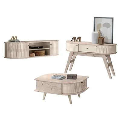 Rack Bancada Suspensa Modena Com Aparador Estoril E Mesa De Centro Indianápolis Calacata Off White