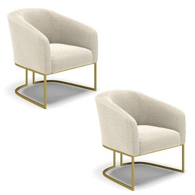Poltrona Para Sala Industrial Dourado Kit 2 Stella Bouclê D03 - D'rossi Cor Verde
