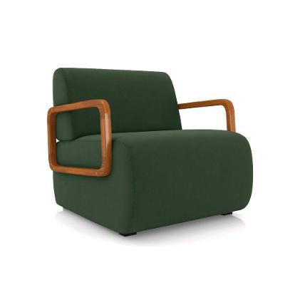 Poltrona Sala De Estar Braço De Madeira Hellen Veludo K01 - D'rossi Cor Verde