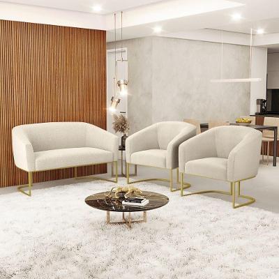 Namoradeira E 2 Poltronas Industrial Dourado Stella Bouclê D03 - D'rossi Cor Verde