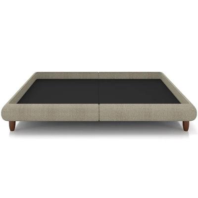 Cama Casal Base Box 138x188cm Pés Madeira Cold P02 Veludo Bege - Mpozenato