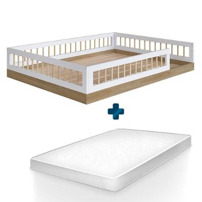 Cama Montessori Casal Infantil Com Colchão Aveiro Oak Branco Aconchego Jm Móveis