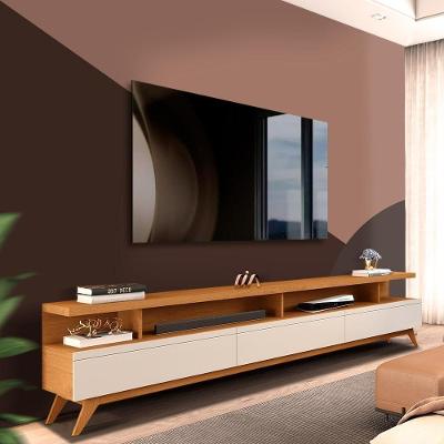 Rack Para Tv Até 75 Polegadas Pés Em Madeira 217cm Nature Off White Lennox Jm Móveis