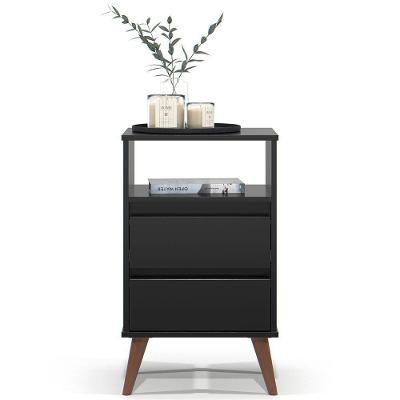 Mesa De Cabeceira Pés Retrô 2 Gavetas 43cm Roma Preto - Ej Móveis