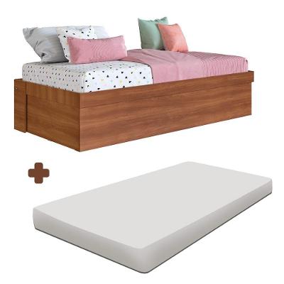 Cama Solteiro Articulável Com Baú E Colchão Nogal Hezo Jm Móveis