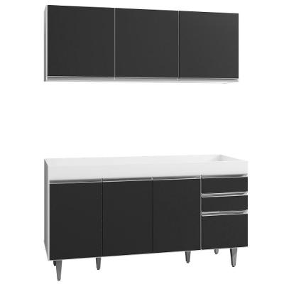 Armário Aéreo Argélia E Balcão Gabinete Para Pia 150cm Sem Tampo Branco-preto Lumil Móveis