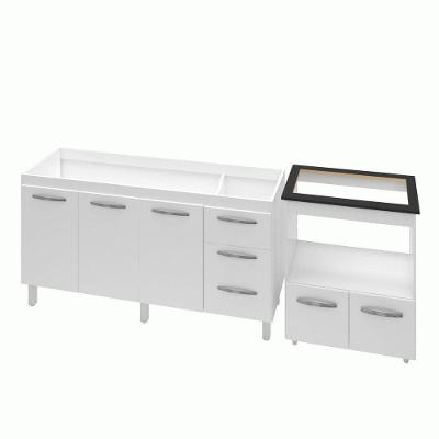 Armário Gabinete Balcão Para Pia 138 Cm Carina Com Balcão Para Cooktop 5 Bocas Forno Branco