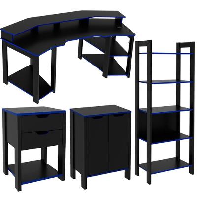 Conjunto Gamer Completo 4 Peças Me41x63x64x66x67 Preto Azul Tecno Mobili Preto Azul