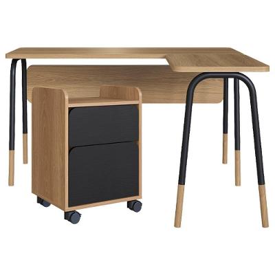 Conjunto Escritório Mesa L Gaveteiro 28003x27998 Hanover Preto Artesano Hanover Nero